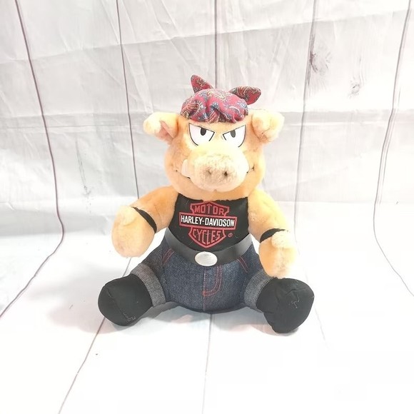 1993 Harley Davidson Motorcycle Biker Pig Hog 11" Stuffed Animal Vintage - Picture 1 of 6